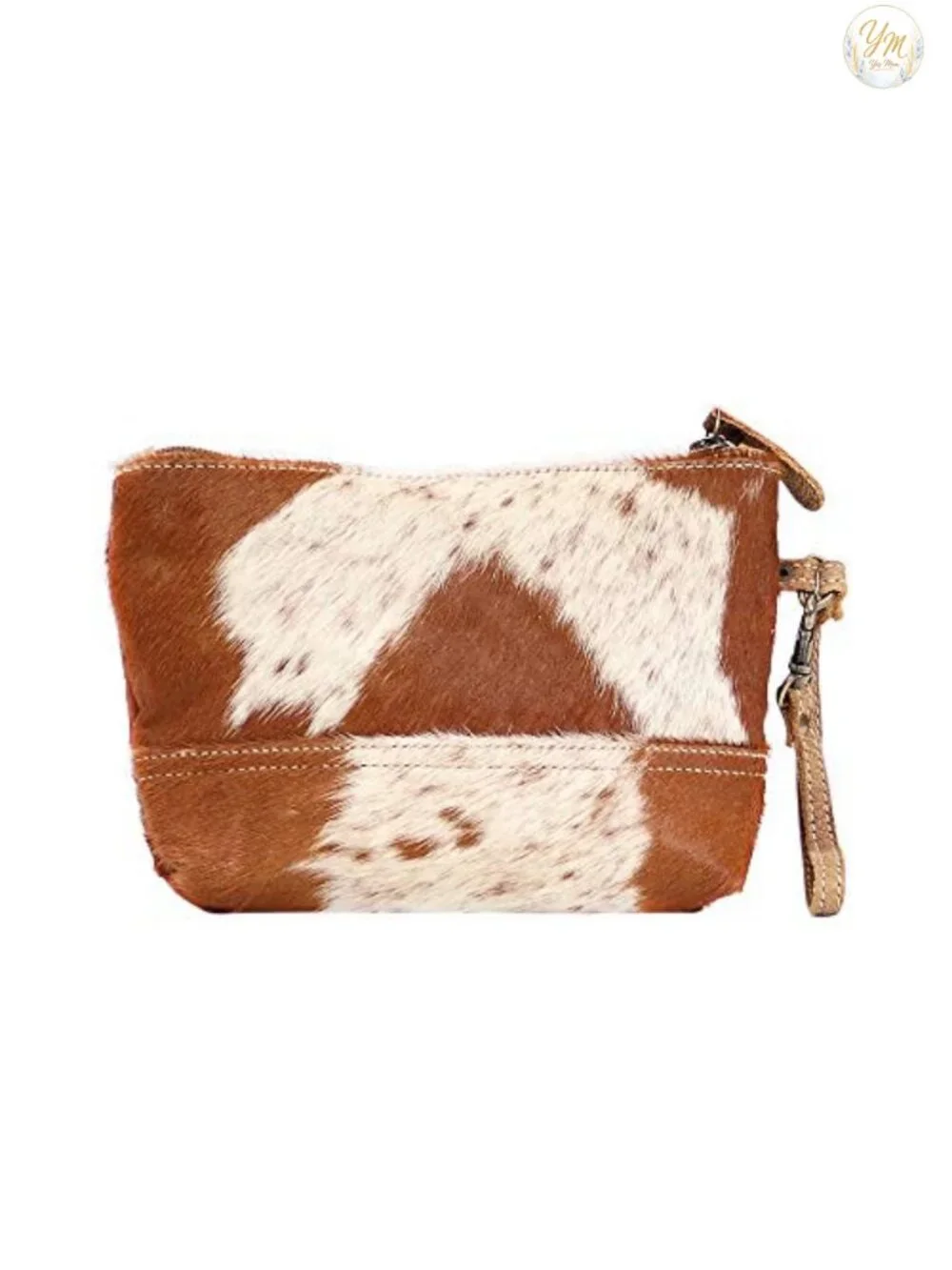 Cow Print Wristlet Purse - Over the Shoulder Bag with Genuine Leather Straps